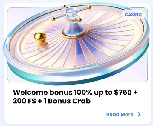 CasinoLab Welcome Bonus 100% up to $750 + 200 FS + 1 Bonus Crab